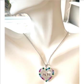 3.00ctw Multicolor Stones & Diamonique Diamond Heart Necklace