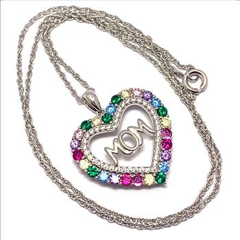 3.00ctw Multicolor Stones & Diamonique Diamond Heart Necklace