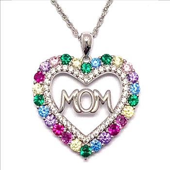 3.00ctw Multicolor Stones & Diamonique Diamond Heart Necklace