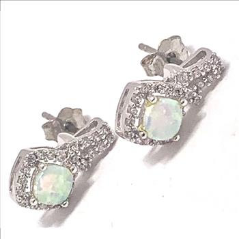 3.00ctw Opal & Diamonique Diamond Earrings