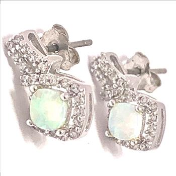 3.00ctw Opal & Diamonique Diamond Earrings
