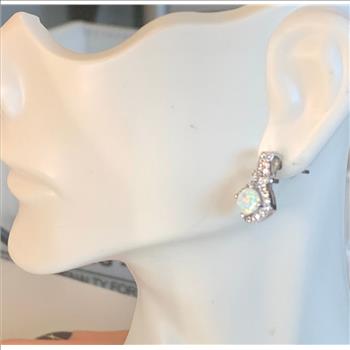 3.00ctw Opal & Diamonique Diamond Earrings