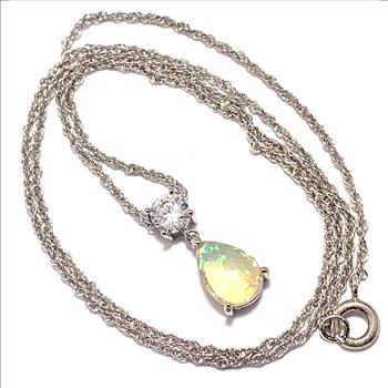3.00ctw Opal & Diamonique Diamond Necklace in 18K Gold Overlay