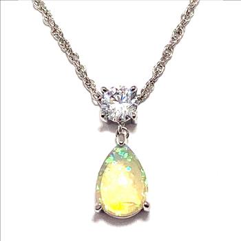 3.00ctw Opal & Diamonique Diamond Necklace in 18K Gold Overlay