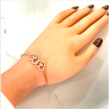 3.00ctw Pink Topaz & Diamonique Diamond Heart Bracelet in 18K Gold Overlay – Designer Inspired