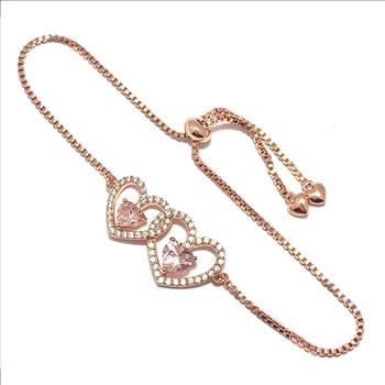 3.00ctw Pink Topaz & Diamonique Diamond Heart Bracelet in 18K Gold Overlay – Designer Inspired