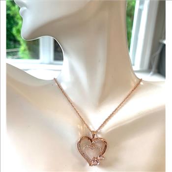 3.00ctw Pink Topaz & Diamonique Diamond Heart Necklace in 18K Gold Overlay – Designer Inspired
