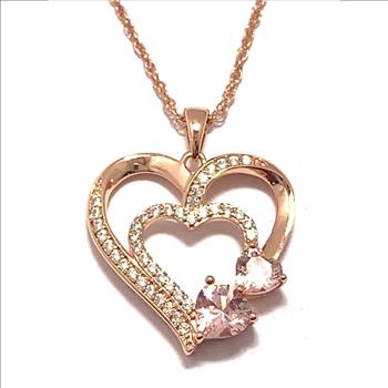 3.00ctw Pink Topaz & Diamonique Diamond Heart Necklace in 18K Gold Overlay – Designer Inspired