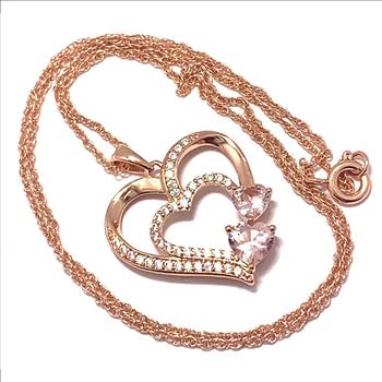 3.00ctw Pink Topaz & Diamonique Diamond Heart Necklace in 18K Gold Overlay – Designer Inspired
