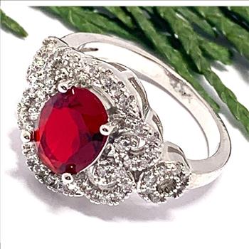 3.00ctw  Ruby & Diamonique Diamond Ring Size 6.5