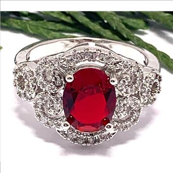 3.00ctw  Ruby & Diamonique Diamond Ring Size 6.5