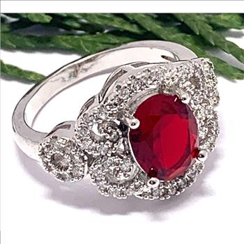 3.00ctw  Ruby & Diamonique Diamond Ring Size 6.5