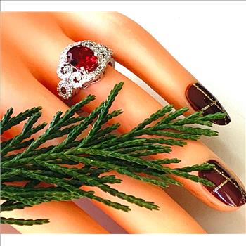 3.00ctw  Ruby & Diamonique Diamond Ring Size 6.5