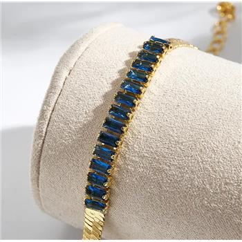 3.00ctw Sapphire Tennis  Bracelet  18K Gold Overlay