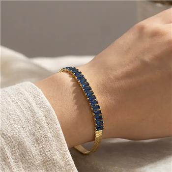 3.00ctw Sapphire Tennis  Bracelet  18K Gold Overlay