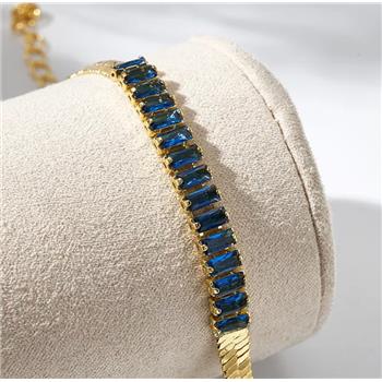 3.00ctw Sapphire Tennis  Bracelet  18K Gold Overlay