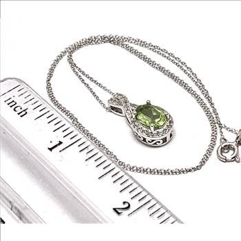 $325 Natural Peridot Necklace, 925 Sterling Silver & Diamonique Diamond