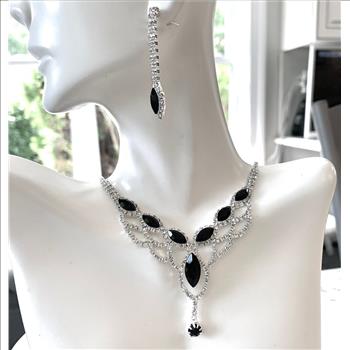 32.50ctw Black Spinel & CZ 18k Gold Overlay Necklace & Earrings