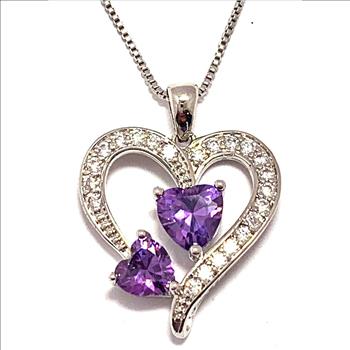 3.25ctw Amethyst & Diamonique Diamond Heart Necklace in 18K Gold Overlay – Designer Inspired