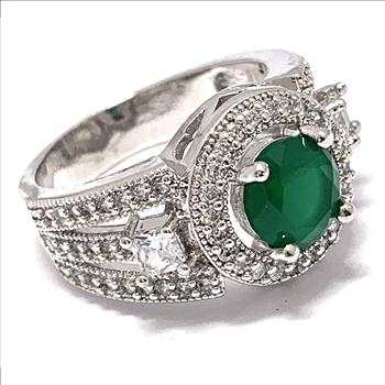 3.25ctw Emerald & Diamonique Diamond Ring