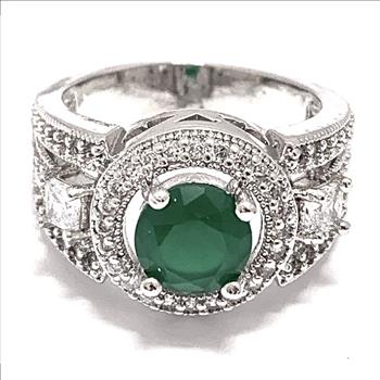 3.25ctw Emerald & Diamonique Diamond Ring