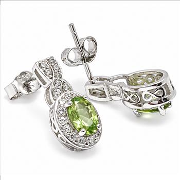 $345 Retail .925 Sterling Silver & 18k White Gold 2.50ctw Genuine Peridot & Diamonique Diamond Earrings