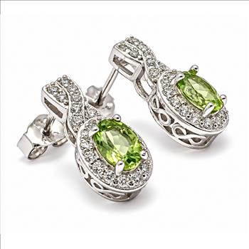 $345 Retail .925 Sterling Silver & 18k White Gold 2.50ctw Genuine Peridot & Diamonique Diamond Earrings