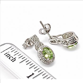 $345 Retail .925 Sterling Silver & 18k White Gold 2.50ctw Genuine Peridot & Diamonique Diamond Earrings