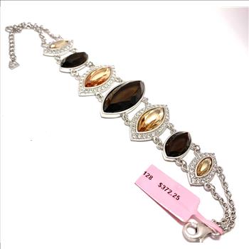 $372 18k  Gold & .925 Sterling Silver  125.00ctw Chocolate. Champagne & White Topaz Large   Bracelet