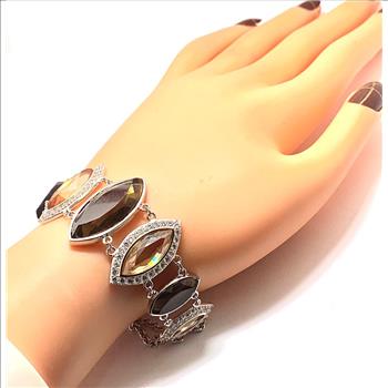 $372 18k  Gold & .925 Sterling Silver  125.00ctw Chocolate. Champagne & White Topaz Large   Bracelet