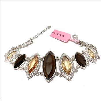 $372 18k  Gold & .925 Sterling Silver  125.00ctw Chocolate. Champagne & White Topaz Large   Bracelet