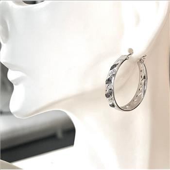 $375 COLORE SG Lorenzo 18K WG & .925 Sterling Silver 0.32ctw Genuine White & Black Zircone Hoop Earrings