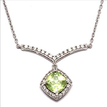 $399 Natural Peridot Necklace 925 Sterling Silver Diamonique Diamond