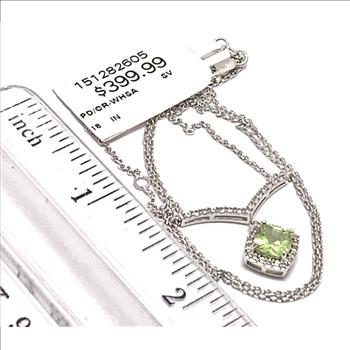 $399 Natural Peridot Necklace 925 Sterling Silver Diamonique Diamond