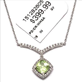 $399 Natural Peridot Necklace 925 Sterling Silver Diamonique Diamond