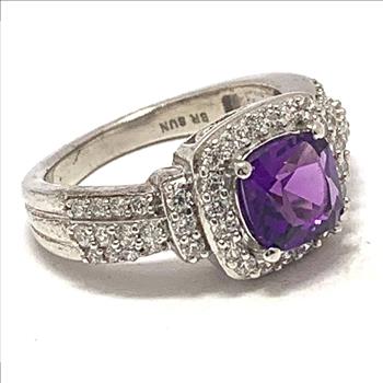 4.00ctw Amethyst & Diamonique Diamond Ring