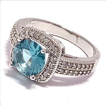 4.00ctw Blue Topaz & Diamonique Diamond Ring Size 8