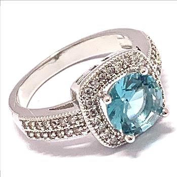 4.00ctw Blue Topaz & Diamonique Diamond Ring Size 8