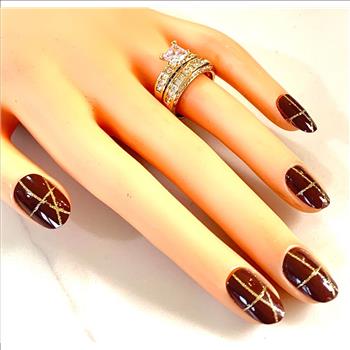 4.00ctw Cubic Zirconia 18k Yellow Gold Overlay Bridal Engagement Ring Set