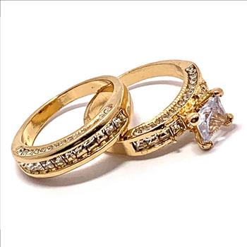 4.00ctw Cubic Zirconia 18k Yellow Gold Overlay Bridal Engagement Ring Set