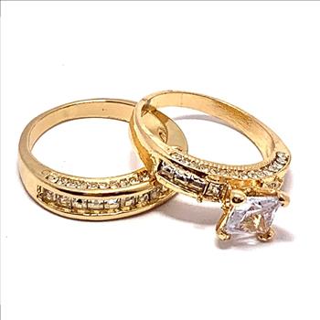 4.00ctw Cubic Zirconia 18k Yellow Gold Overlay Bridal Engagement Ring Set