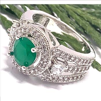 4.00ctw Emerald & Diamonique Diamond Ring Size 6