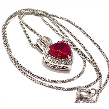 4.00ctw Ruby & Diamonique Diamond Heart Necklace in 18K Gold Overlay