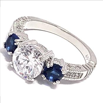 4.00ctw Sapphire & Diamonique Diamond Anniversary Ring Size 6.5