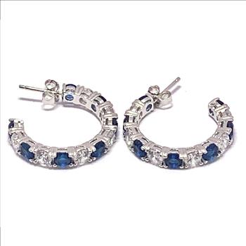 4.00ctw Sapphire & Diamonique Diamond Hoop Earrings