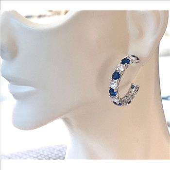 4.00ctw Sapphire & Diamonique Diamond Hoop Earrings
