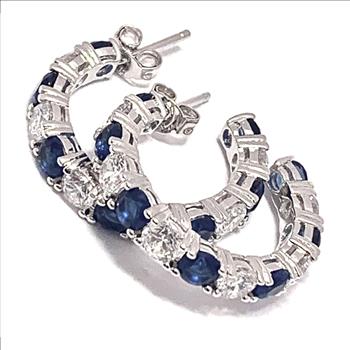 4.00ctw Sapphire & Diamonique Diamond Hoop Earrings