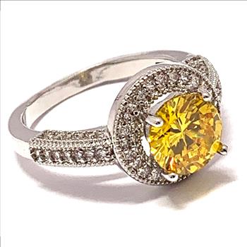 4.00ctw Vivid Yellow Topaz & Diamonique Diamond  Ring