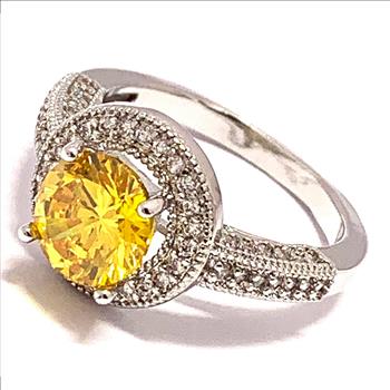 4.00ctw Vivid Yellow Topaz & Diamonique Diamond  Ring