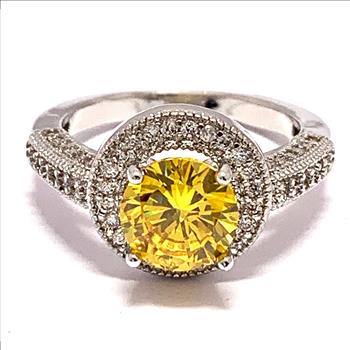 4.00ctw Vivid Yellow Topaz & Diamonique Diamond  Ring
